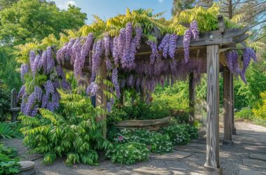 glycine en fleurs sur pergola