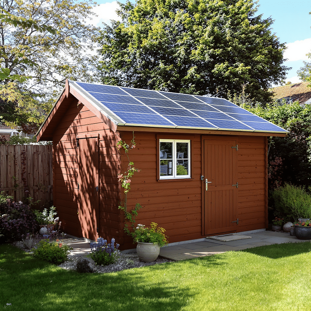cabane de jardin avec toit recouvert de panneaux solaire