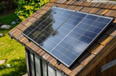 panneau photovoltaïque sur le toit d'un abri de jardin